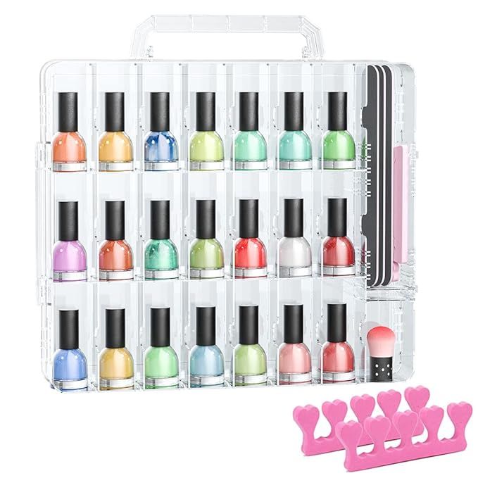 48 Bottles Universal Clear Gel Nail Polish Organizer Case Holder for Double Side Adjustable Space... | Amazon (US)