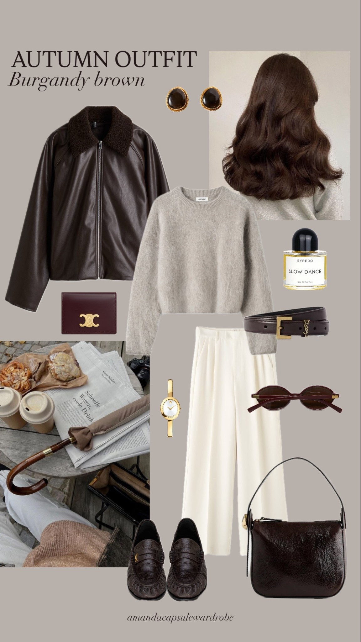 Fall outfit inspired mood board with browns and deep reds 🍒♥️ my picks and wishlist items, Pinterest style! 