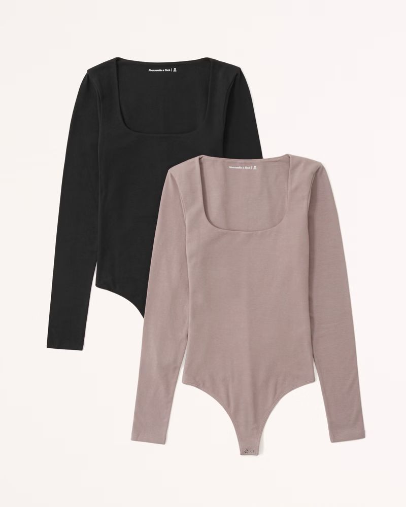 2-Pack Long-Sleeve Cotton-Blend Seamless Fabric Squareneck Bodysuits | Abercrombie & Fitch (US)