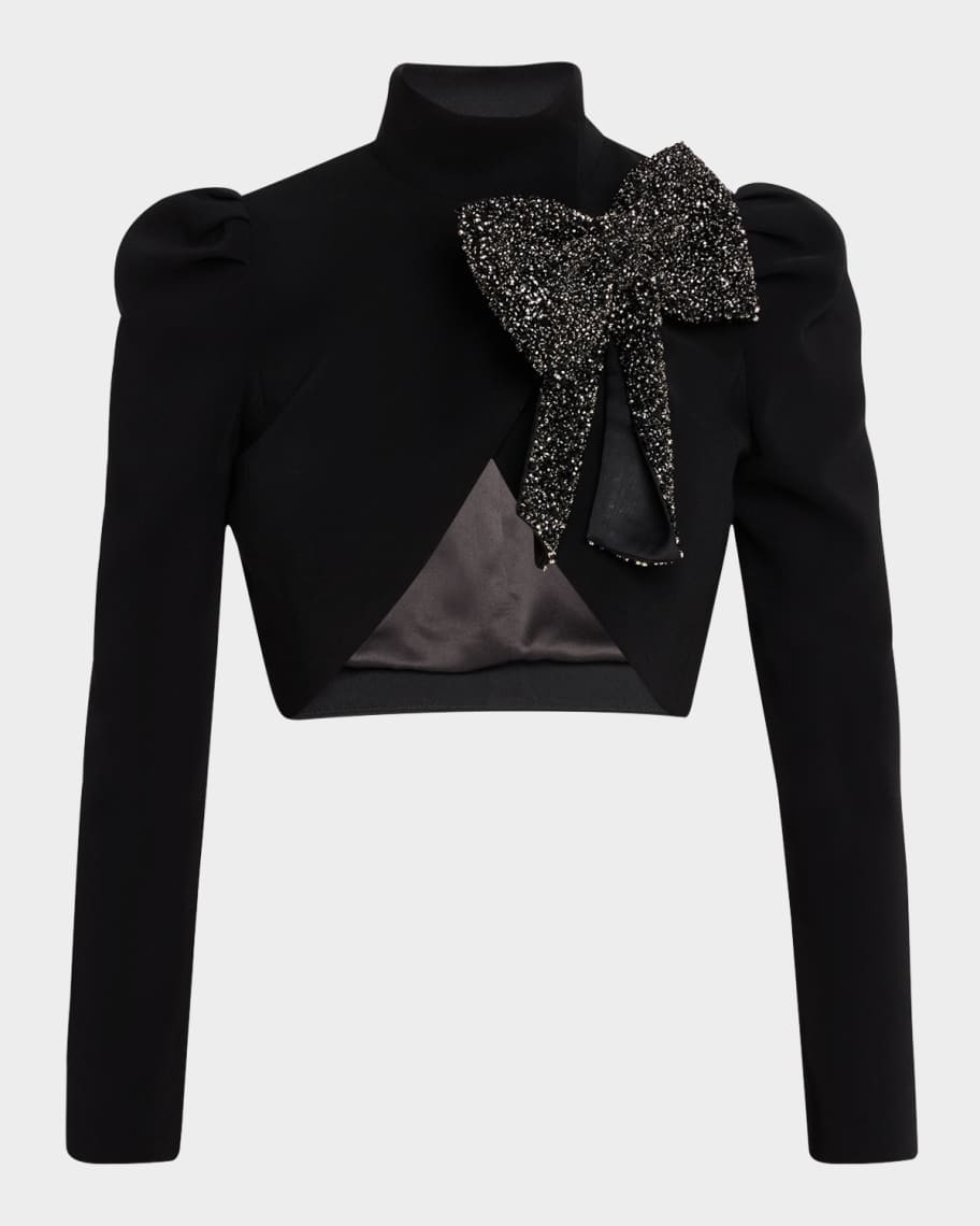 Alice + Olivia Addison Embellished Bow Collar Cropped Jacket | Neiman Marcus