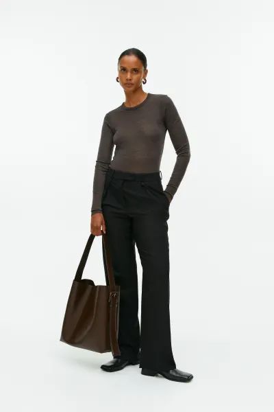 Long-Sleeved Merino Top - Brown - Ladies | H&M GB | H&M (UK, MY, IN, SG, PH, TW, HK)