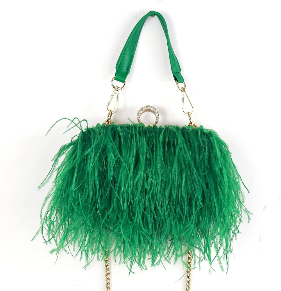 ZAKIA Women's Real Natural Ostrich Feather Tote Evening Dress Bag Shoulder Bag Party Money Bag Wa... | Amazon (US)