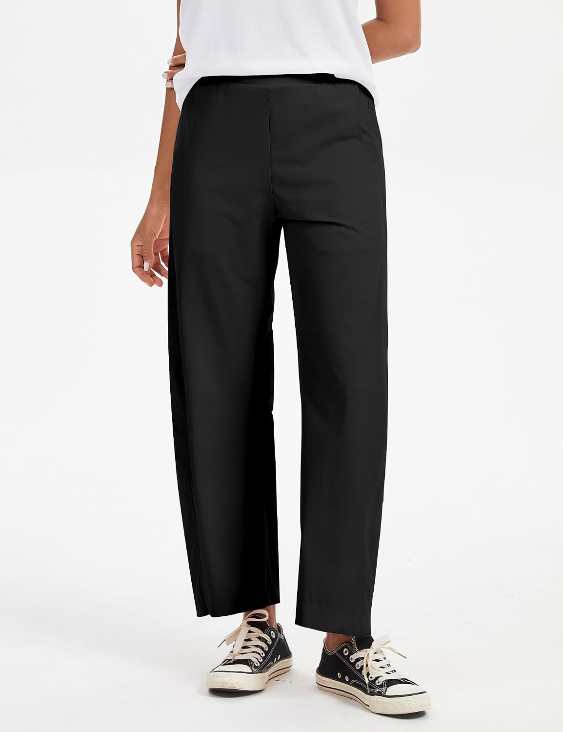 LOMON Women's Barrel Pants, Wide Leg Loose Fit Ankle Pant with Side Pockets | Amazon (US)