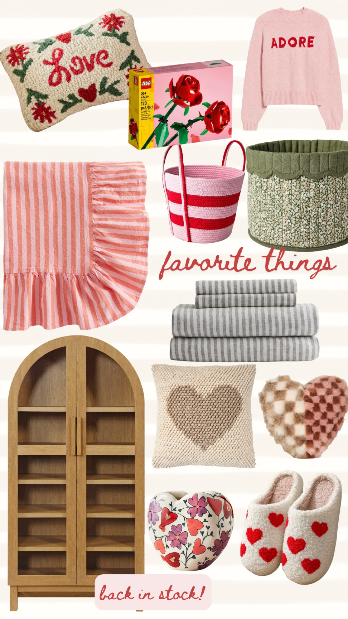 Favorite things ❤️❤️❤️

The cabinet is back in stock! And that tablecloth is so perfect for Valentine’s Day, but also all spring and summer. 



#LTKSeasonal #LTKHome #LTKSaleAlert