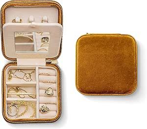 Plush Velvet Travel Jewelry Box Organizer | Travel Jewelry Case, Jewelry Travel Organizer | Small... | Amazon (US)