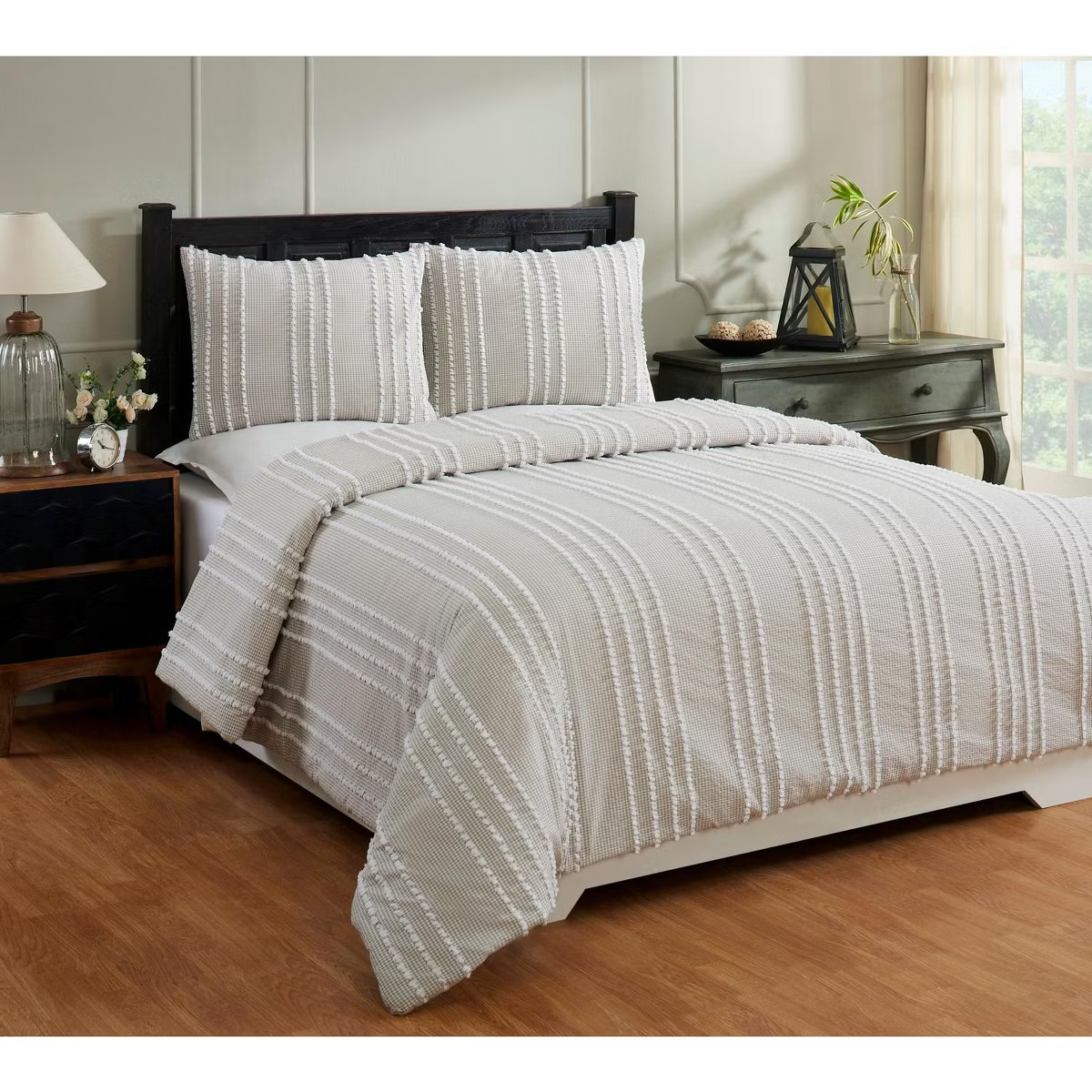 King Winston Comforter 100% Cotton Tufted Chenille Comforter Set Taupe - Better Trends | Target