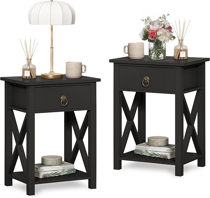 JAXSUNNY End Tables Set of 2, X-Design Modern Side Table with Drawer and Storage Self, Bedside Ta... | Amazon (US)