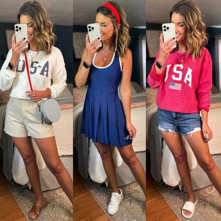 ❤️🤍💙 MDW outfit ideas 
White sweater / small
Khaki shorts/ size down if between
Dress/ medium
Red sweatshirt/ medium
Jean shorts / medium 

#LTKSeasonal #LTKActive #LTKStyleTip