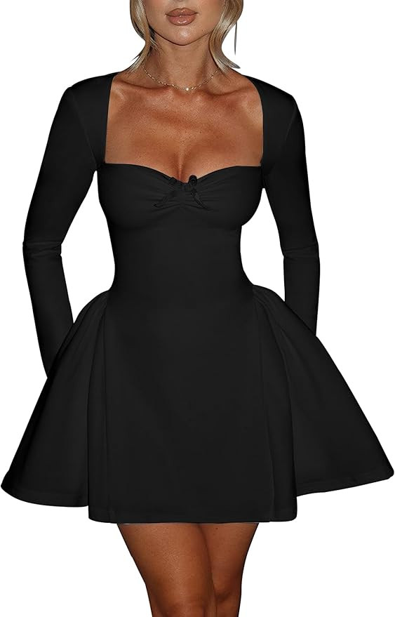BORIFLORS Women's Sexy Corset Mini Party Dresses Elegant Ruched Long Sleeve Cocktail Short Dress | Amazon (US)