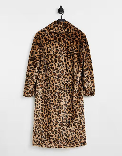 Helene Berman double breasted faux fur coat in leopard print | ASOS (Global)