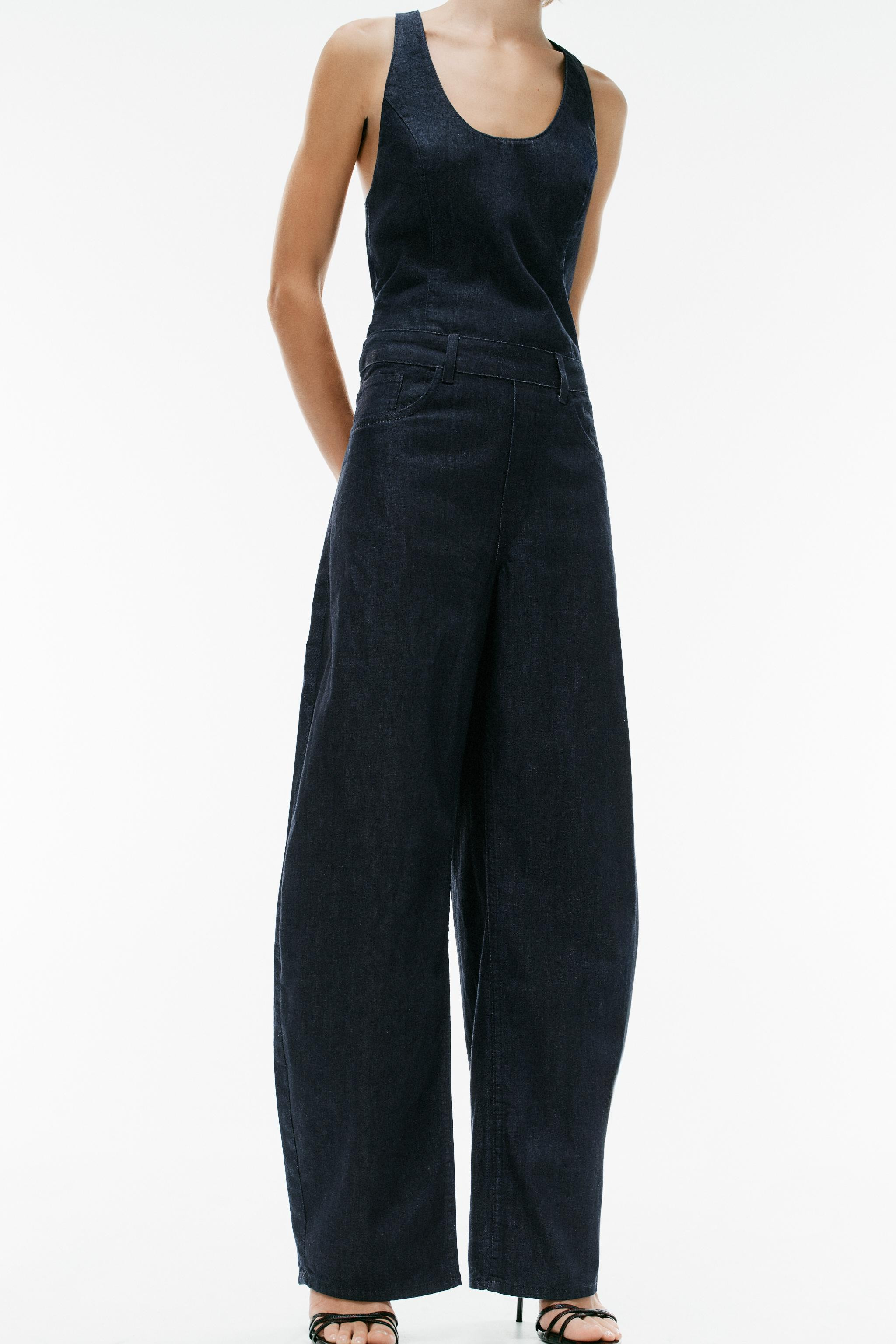 DENIM-EFFECT JUMPSUIT WITH CROSSED STRAPS | Zara UK