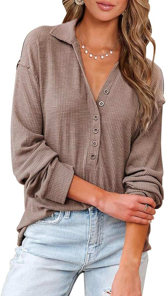 BTFBM Women Casual Button Down Fall Blouses 2025 Long Sleeve Solid Business Work Tops Cute Relaxe... | Amazon (US)