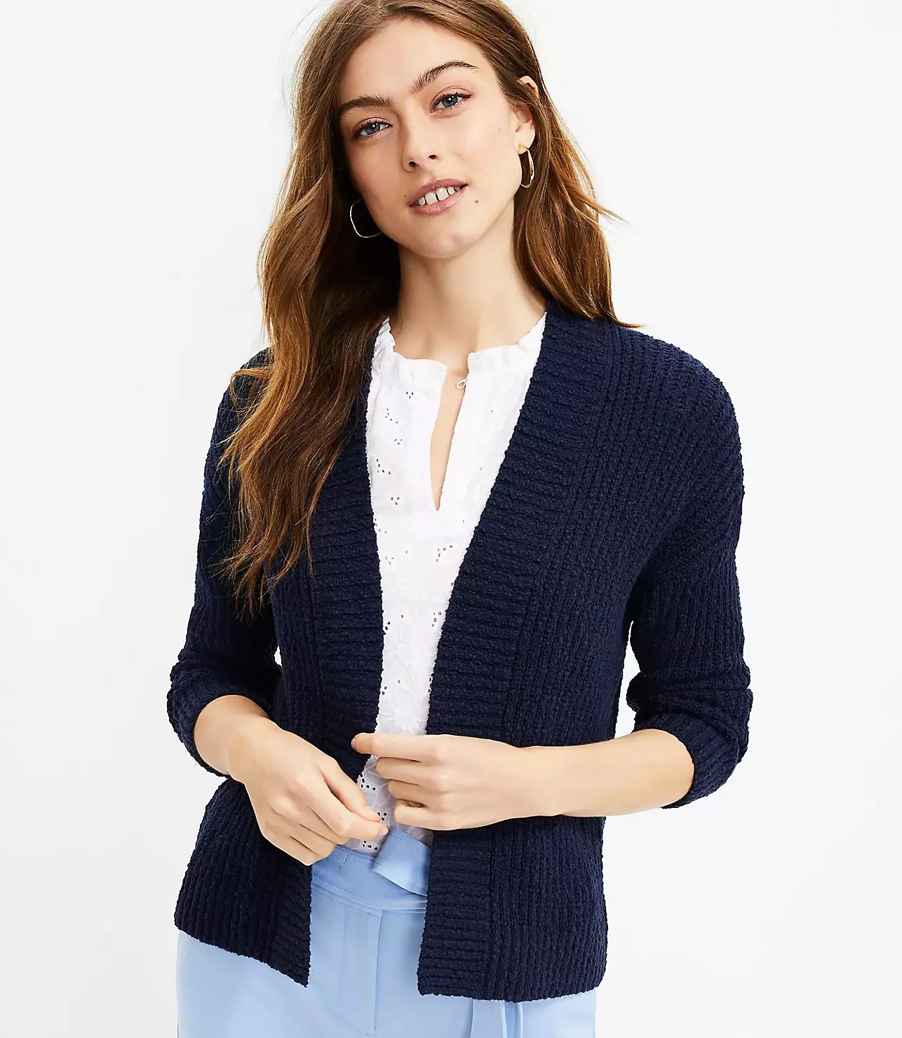 Rib Trim Open Cardigan | LOFT