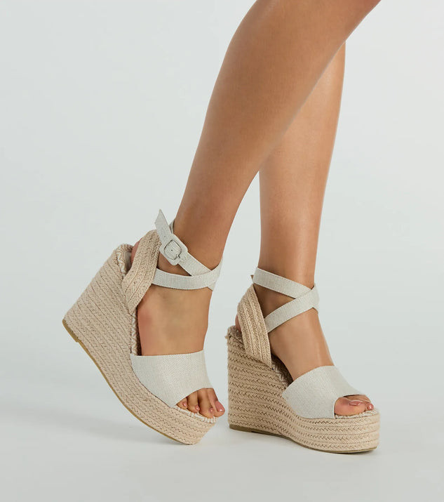 Summer Staple Linen Strap Espadrille Wedges | Windsor Stores