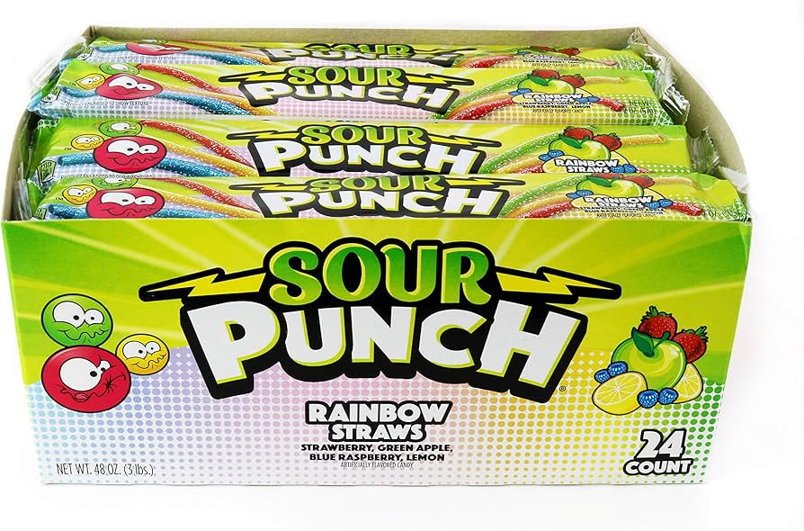Sour Punch Straws, Rainbow Fruit Flavors, Chewy Sweet & Sour Candy, 2oz Tray (24 Pack) | Amazon (US)
