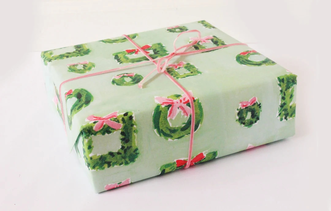 Christmas Wrapping Paper: Wreaths in Mint {Christmas, Holiday, Birthday, Gift Wrap} | Etsy (US)