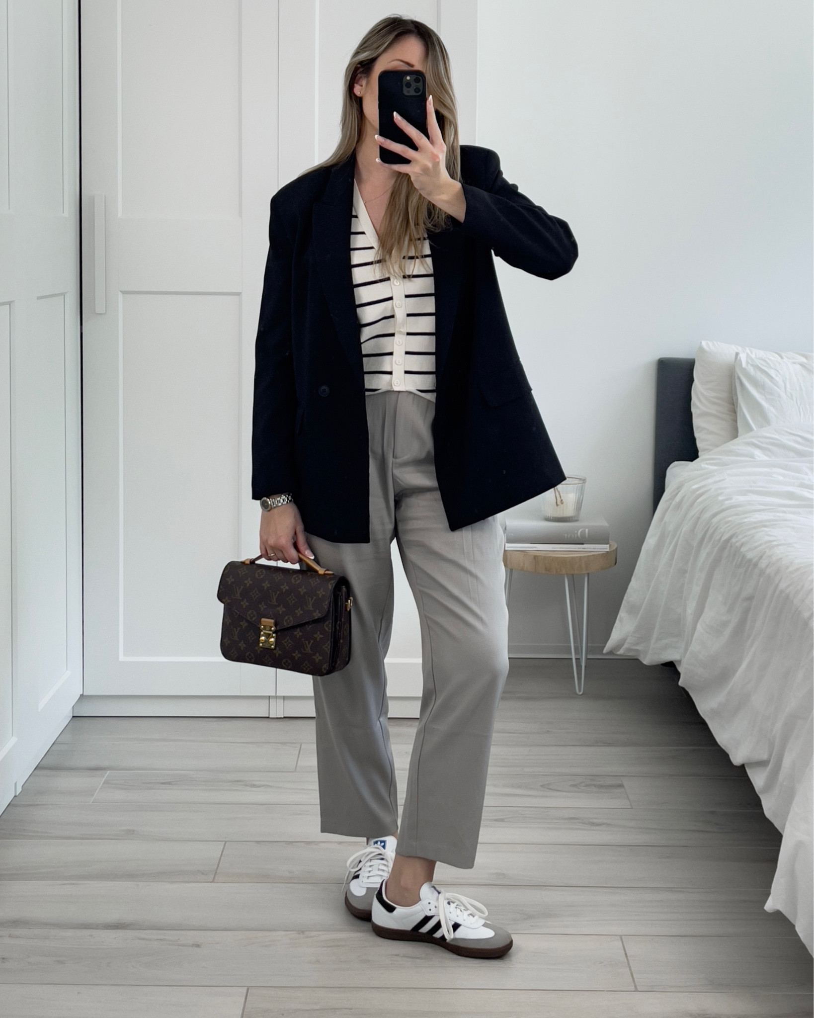 Smart casual outfit ✨

*black blazer (old) from Zara, linked similar
*striped vest (old) from Zara, linked similar
*grey trousers from NA-KD, linked alternatives
*adidas samba OG sneakers, I’m wearing my usual size 🙌🏼
*Louis Vuitton pochette Metis bag

#LTKSeasonal #LTKstyletip #LTKworkwear
