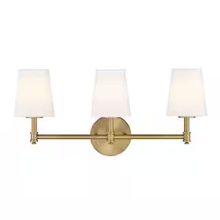 24 in. 3-Light Natural Brass Vanity-Light with White Linen Fabric Shades | The Home Depot