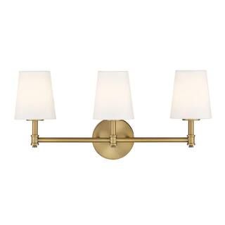 24 in. 3-Light Natural Brass Vanity-Light with White Linen Fabric Shades | The Home Depot