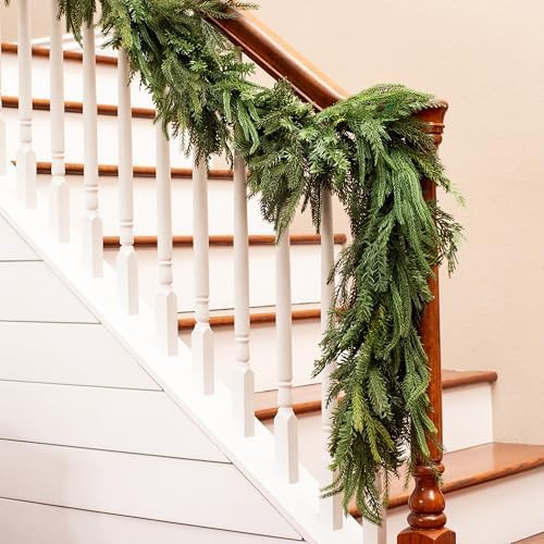 Mixed Norfolk Pine Garland with Evergreen, and Cedar Garland Artificial Realistic Greenery Branch... | Amazon (US)
