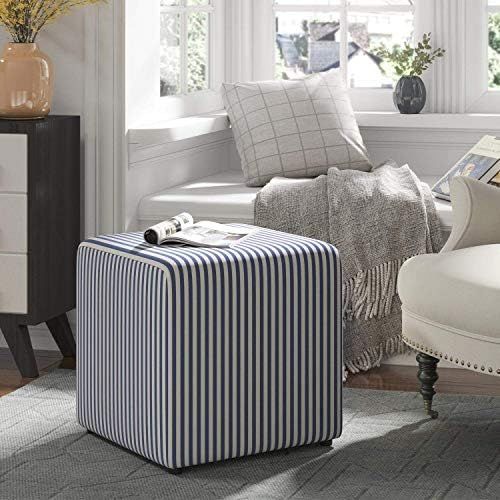 JustRoomy Square Striped Ottoman, Breathable Fabric Round Ottoman Footrest Stool Bench Footstool ... | Amazon (US)
