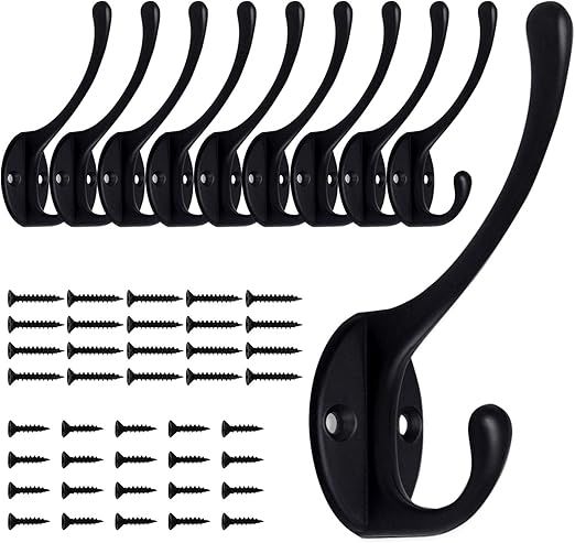 Metal Hooks Great Heavy Duty Double Prong Utility Hooks for Wall Hanging Coats, Scarf, Bag, Backp... | Amazon (US)