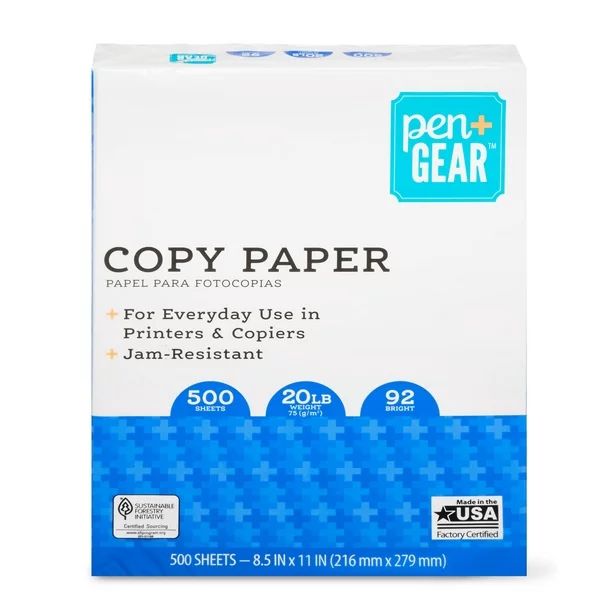 Pen+Gear Copy Paper, 8.5" x 11", 92 Bright, 20 lb., 1 Ream (500 Sheets) - Walmart.com | Walmart (US)