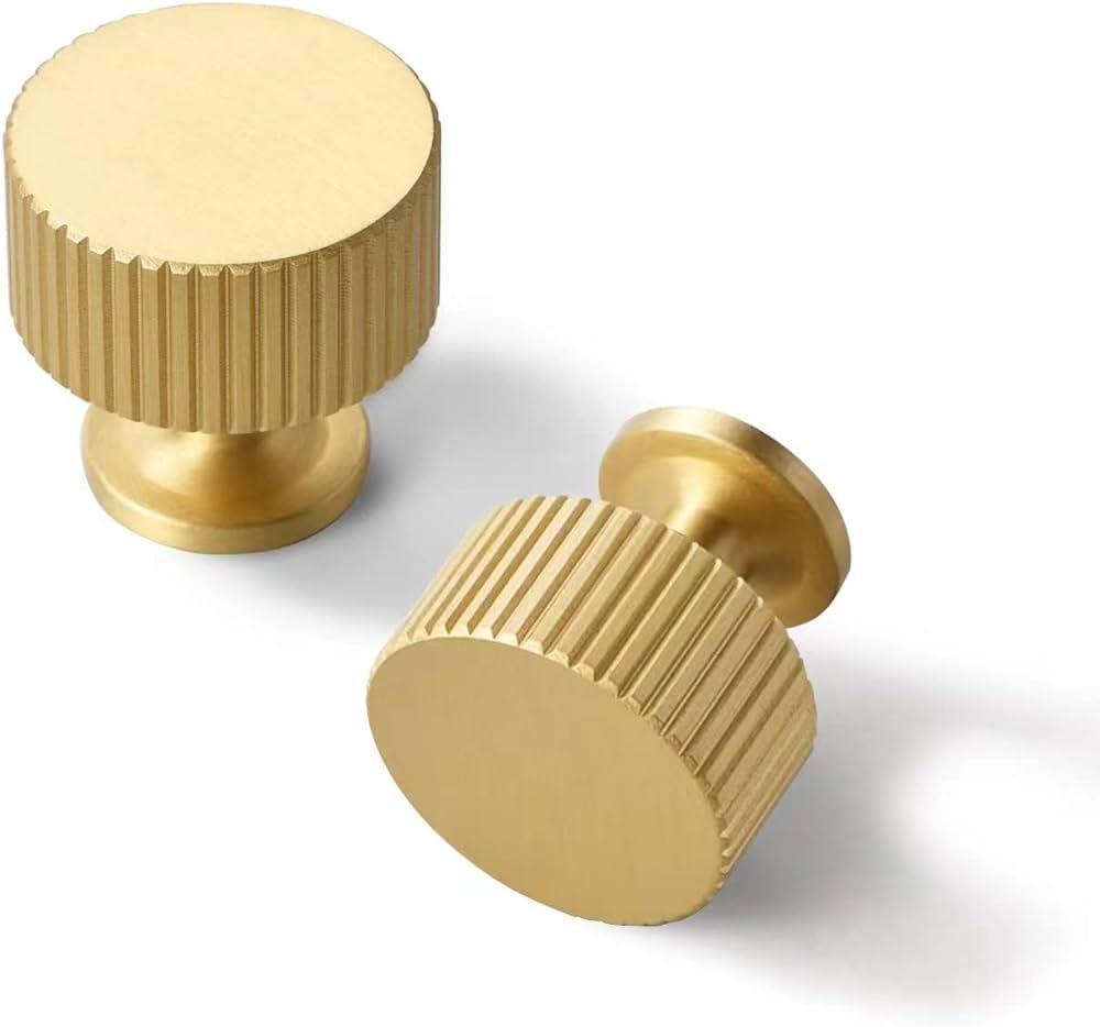 SALISENG Brushed Gold Kitchen Cabinet Knob - Solid Brass Dresser Drawer Knob 6 Pack, Brass Handle... | Amazon (US)