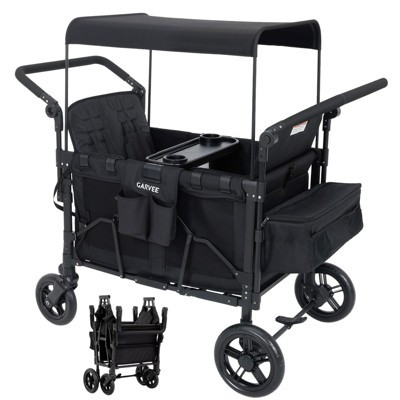 4 Seater Wagon Stroller - Premium All-Terrain Wagon for Kids with Snack Tray, Removable Canopy, Adjustable Push/Pull Handle & Fold, Black | Target