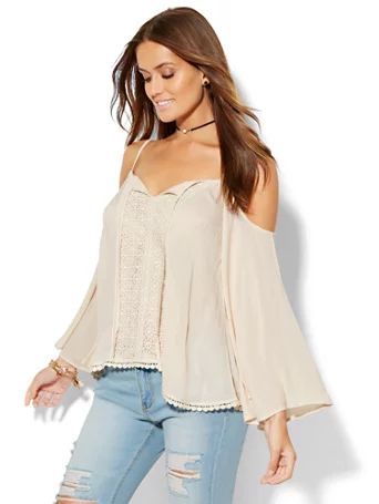 Cold-Shoulder Bell-Sleeve Blouse | New York & Company