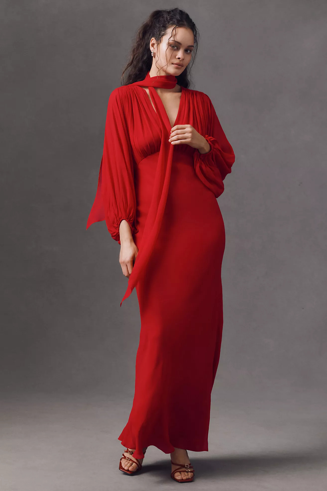Shona Joy Amina Plunge-Neck Balloon-Sleeve Maxi Dress | Anthropologie (US)
