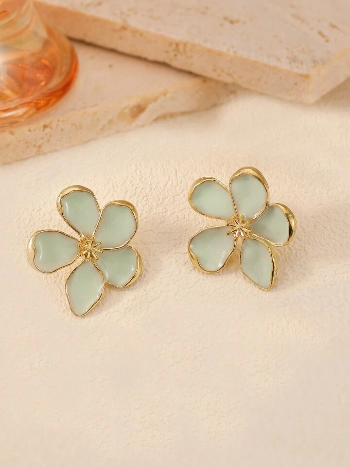 Hegaze 1pair Unique Design Fresh Light Green Flower Stud Earrings Valentines,Mom,Mother,Mother's Day,Gift | SHEIN