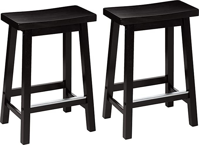 Amazon Basics Solid Wood Saddle-Seat Counter-Height Stool - Set of 2, 24 Inch, Black | Amazon (US)