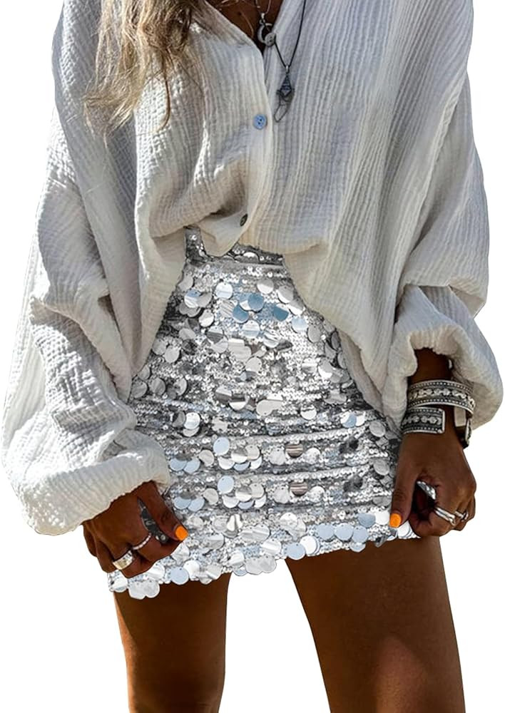 miduo Womens Sequin Skirt High Waist Stretchy Bodycon Sparkle Night Out Party Mini Skirts | Amazon (US)