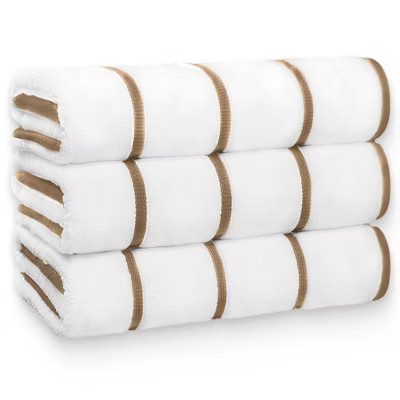 White Classic Luxury 100% Cotton Oversized Pool Towels Set of 3 35x70" - Striped Beige | Target