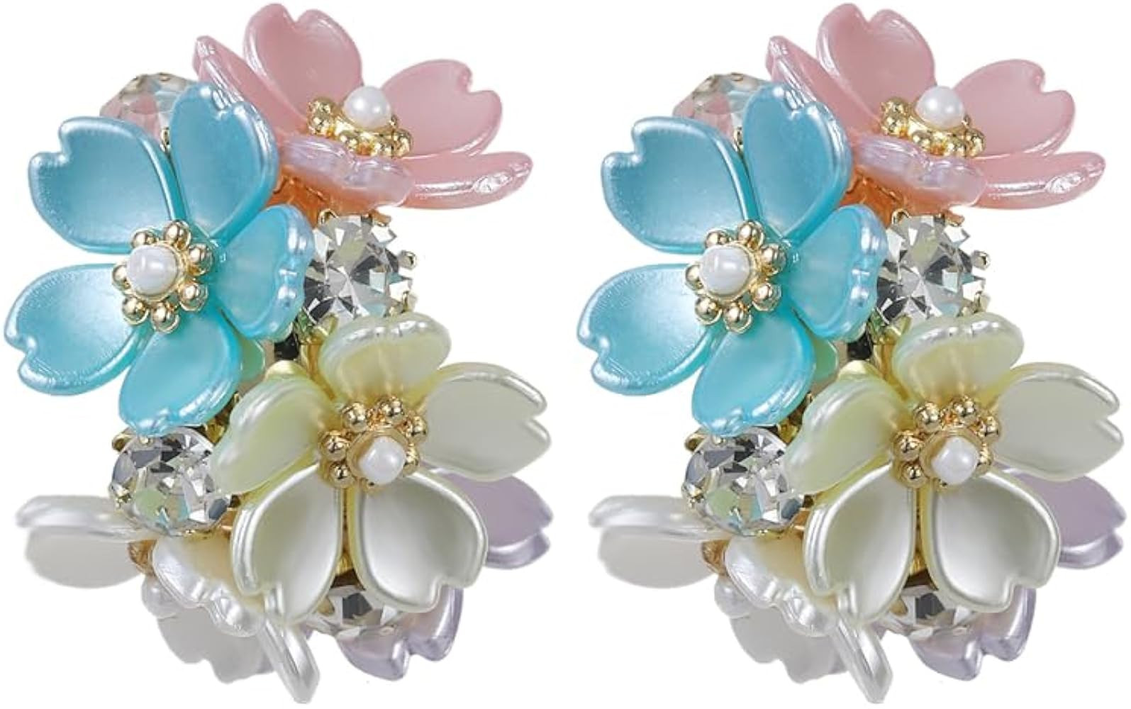 Gold Statement Leaf Rhinestone Stud Earrings, Gold Flower Filigree Dangles, Pink/Purple/Yellow Fl... | Amazon (US)
