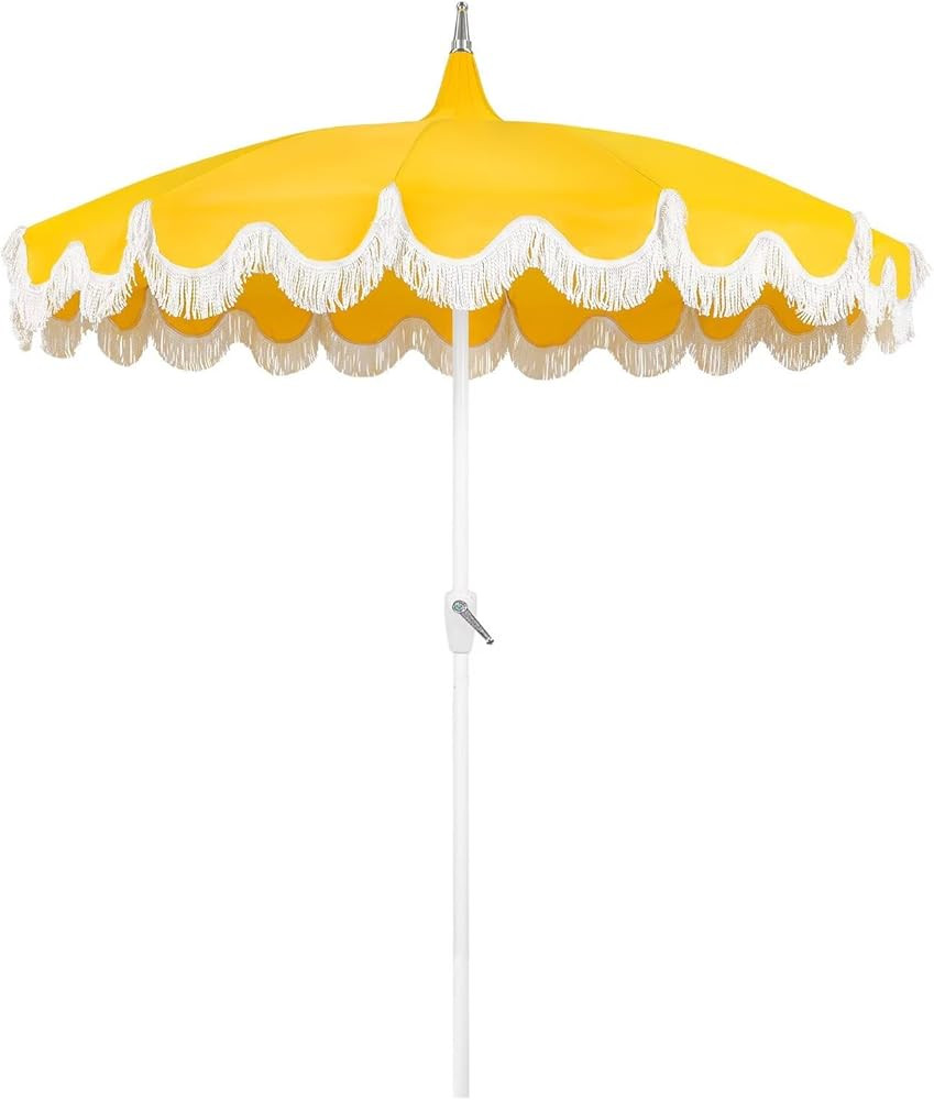 7.5ft Pagoda Patio Umbrella with Fringe, UPF50+ Tassel Umbrella with Crank & Fiberglass Ribs, Hol... | Amazon (US)