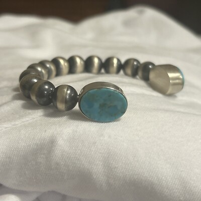 STERLING SILVER NATIVE AMERICAN TURQUOISE FLOATER NAVAJO PEARL CUFF BRACELET 925 | eBay US