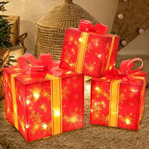 Aesto Christmas Lighted Boxes, Set of 3 Lighted Gift Boxes with 60 Led Lights Timer, Battery Oper... | Amazon (US)