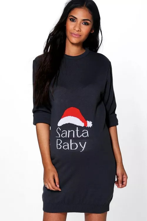 Maternity 'Santa Baby' Christmas Sweater Dress | Boohoo.com (US & CA)