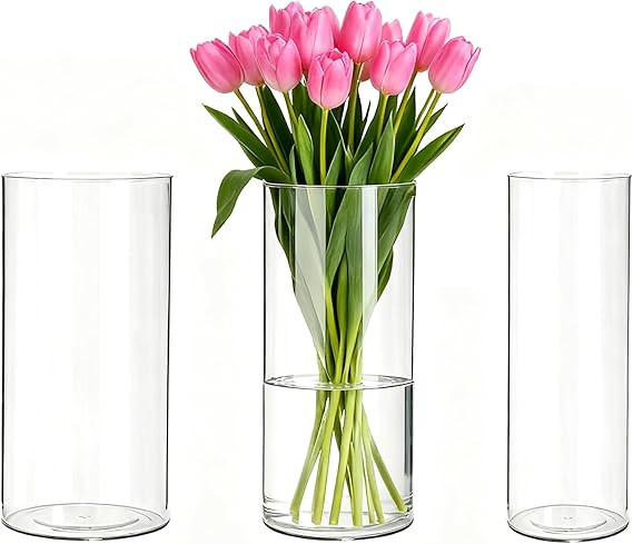 3 Pack Acrylic Cylinder Vases, Non-breakable Vase for Centerpieces, 8 inch Tall Clear Flower Vase... | Amazon (US)