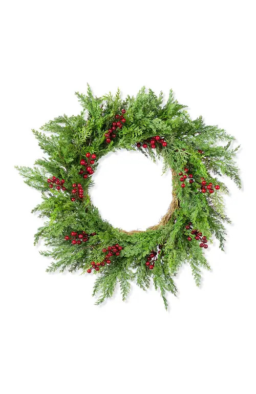 Glitzhome 24"D Christmas PE Dripping Wreath with Red Berries in Green at Nordstrom | Nordstrom