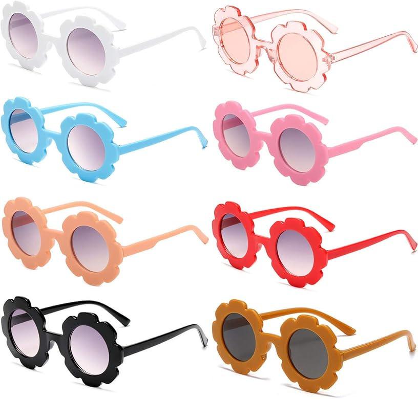 8 Pack Wholesale Cute Round Flower Shaped Sunglasses for Kids Girls UV400 Protection Party Favor ... | Amazon (US)