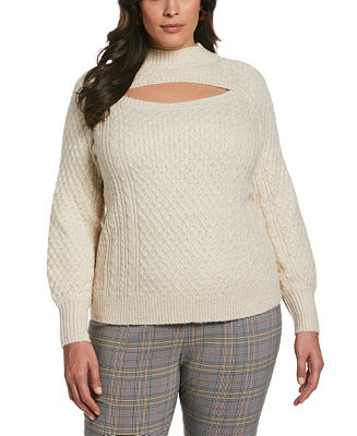 Plus Size Cut-Out Cable Knit Long Sleeve Sweater | Macy's