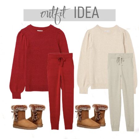 The coziest outfit ever. Perfect for waiting for Santa. Red sweater, cream sweater, red jacket, cream jagging’s, cozy boots, for boots.￼

#LTKstyletip #LTKSeasonal