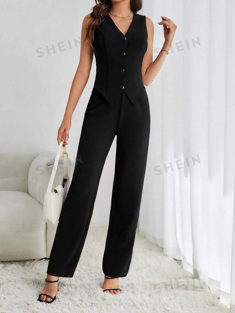 SHEIN Tall Button Front Vest Blazer & Pants | SHEIN USA | SHEIN