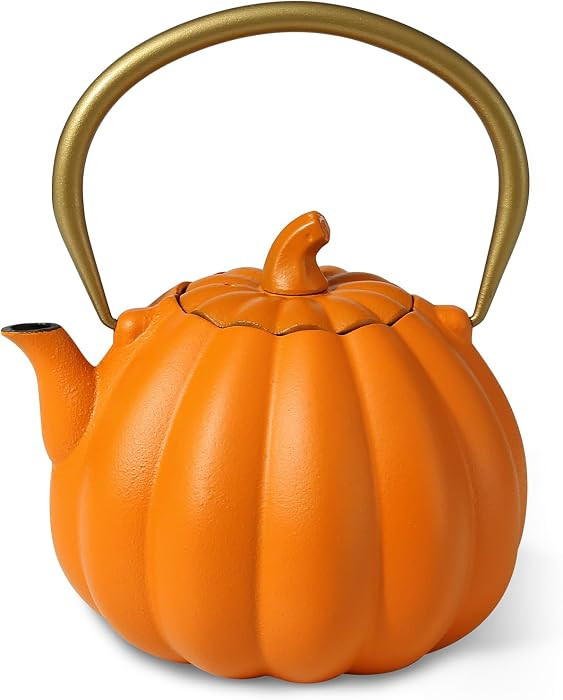 Orange Pumpkin Cast Iron Teapot with Infuser - 40oz Japanese Iron Tea Kettle with Enamel Interior... | Amazon (US)