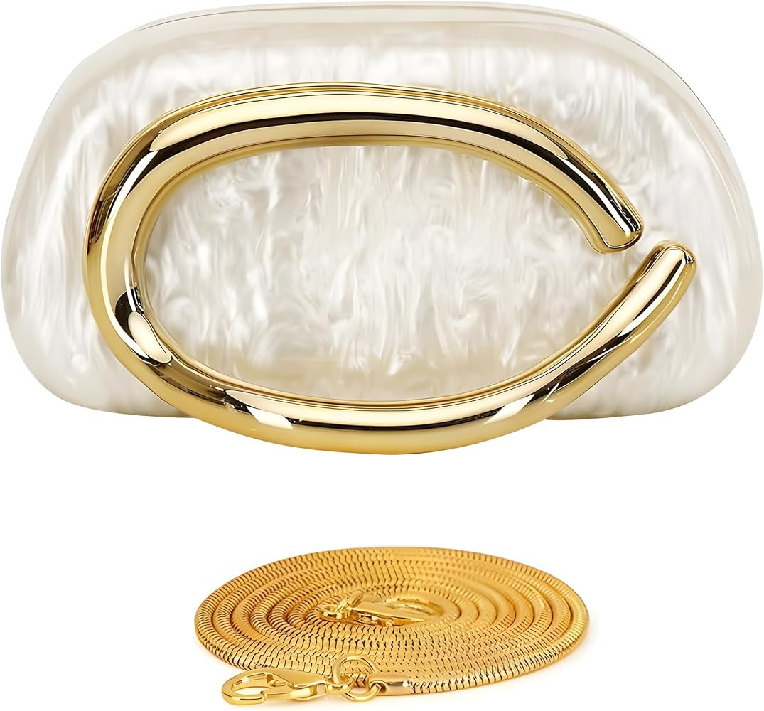 Acrylic Evening Bag Clutch Purses for Women, Elegant Pearl & Marble Trendy Ladies Shoulder Crossbody Handbag with Chain for Wedding Party Prom | Amazon (US)