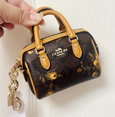 Coach Mini Rowan Bag CharmIn Signature Canvas W Floral Print Walnut/Yellow CCF12 | eBay US