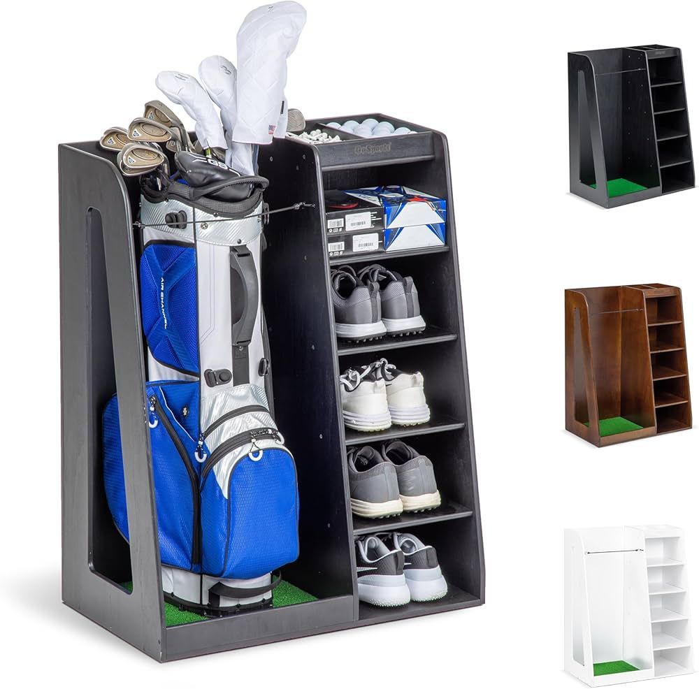 GoSports Premium Wooden Golf Bag Organizer and Storage Rack - Black, White or Brown Finish | Amazon (US)